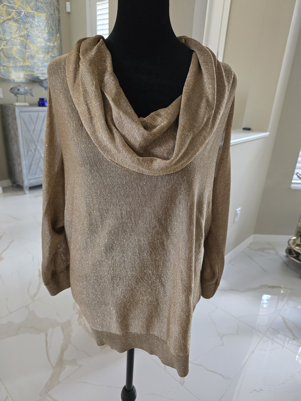 MICHAEL Michael Kors Shimmery Taupe Cowl Neck Sweater